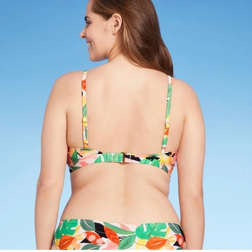 Kona Sol tropical leaves V-Neck Knot Bikini Top and Hipster Bottom medium - Picture 2 of 14